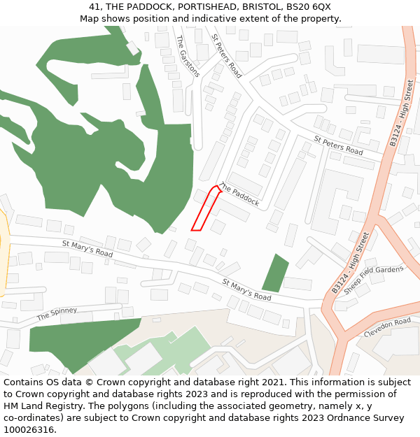 41, THE PADDOCK, PORTISHEAD, BRISTOL, BS20 6QX: Location map and indicative extent of plot