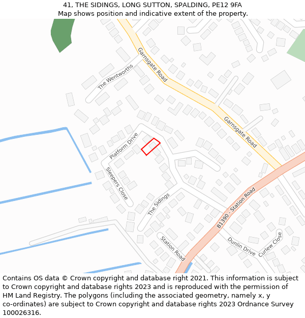 41, THE SIDINGS, LONG SUTTON, SPALDING, PE12 9FA: Location map and indicative extent of plot