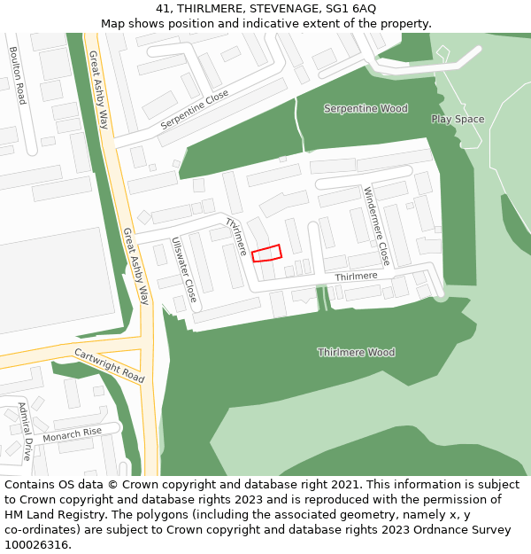 41, THIRLMERE, STEVENAGE, SG1 6AQ: Location map and indicative extent of plot