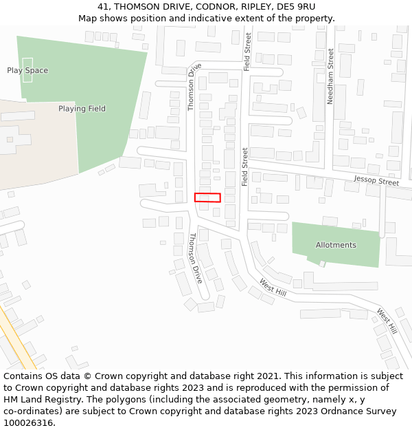 41, THOMSON DRIVE, CODNOR, RIPLEY, DE5 9RU: Location map and indicative extent of plot