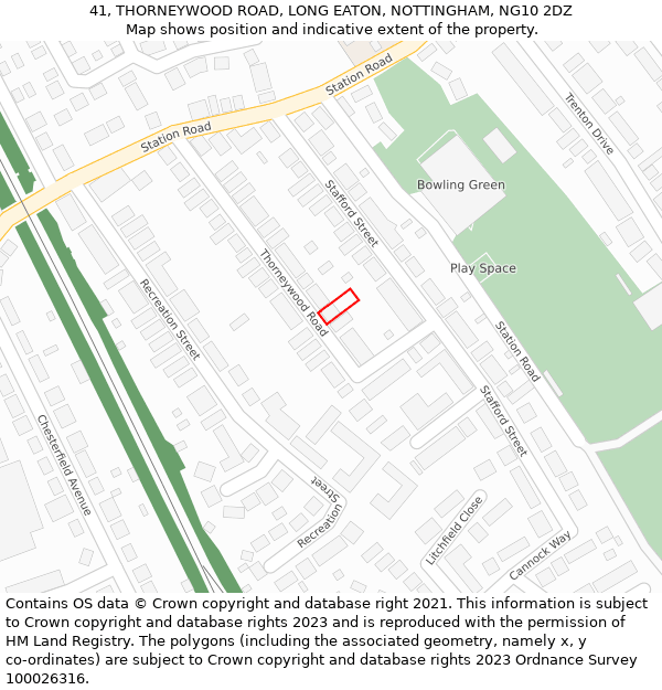 41, THORNEYWOOD ROAD, LONG EATON, NOTTINGHAM, NG10 2DZ: Location map and indicative extent of plot