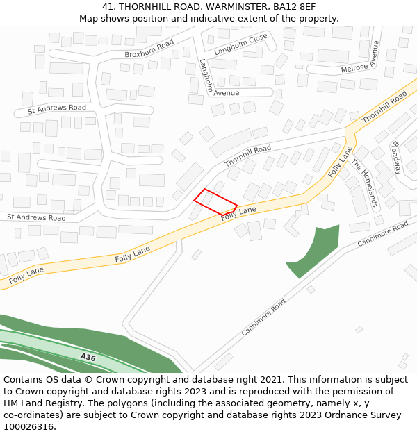 41, THORNHILL ROAD, WARMINSTER, BA12 8EF: Location map and indicative extent of plot