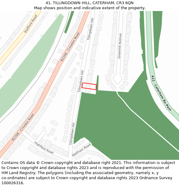 41, TILLINGDOWN HILL, CATERHAM, CR3 6QN: Location map and indicative extent of plot