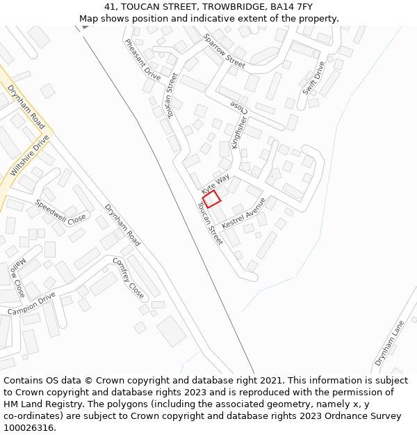 41, TOUCAN STREET, TROWBRIDGE, BA14 7FY: Location map and indicative extent of plot