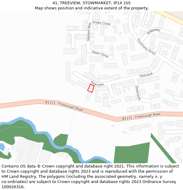 41, TREEVIEW, STOWMARKET, IP14 1SS: Location map and indicative extent of plot