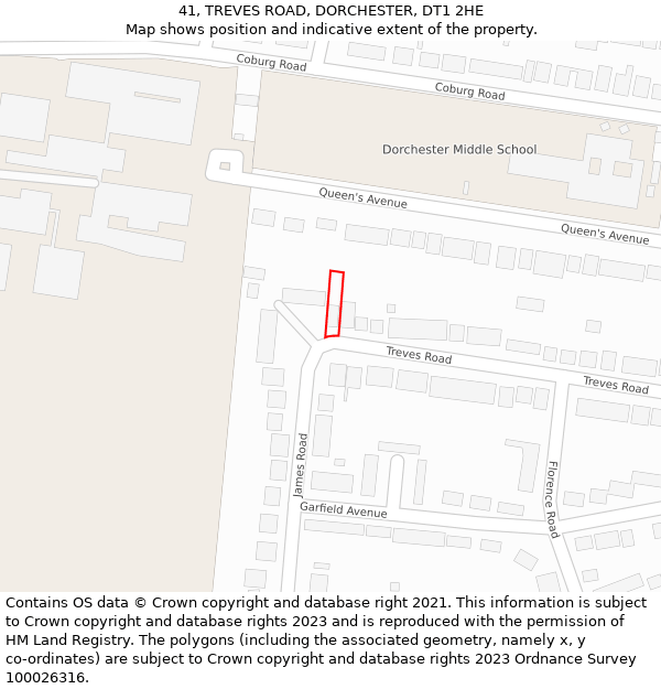 41, TREVES ROAD, DORCHESTER, DT1 2HE: Location map and indicative extent of plot
