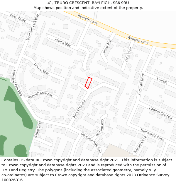 41, TRURO CRESCENT, RAYLEIGH, SS6 9RU: Location map and indicative extent of plot