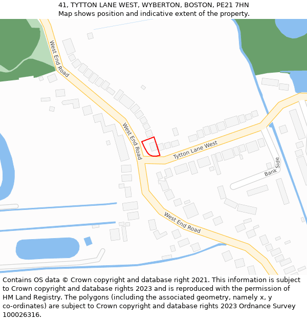 41, TYTTON LANE WEST, WYBERTON, BOSTON, PE21 7HN: Location map and indicative extent of plot