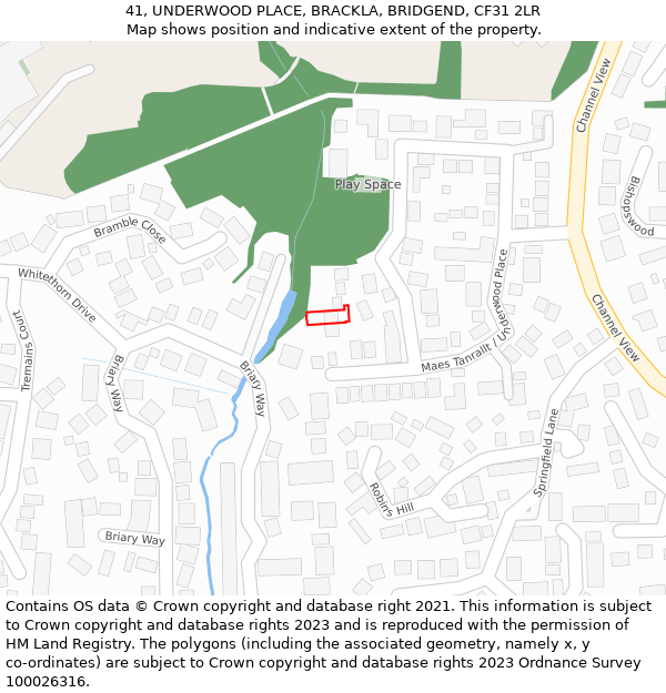 41, UNDERWOOD PLACE, BRACKLA, BRIDGEND, CF31 2LR: Location map and indicative extent of plot