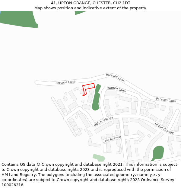 41, UPTON GRANGE, CHESTER, CH2 1DT: Location map and indicative extent of plot