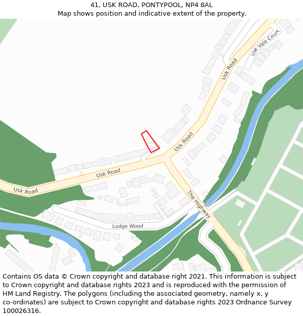 41, USK ROAD, PONTYPOOL, NP4 8AL: Location map and indicative extent of plot