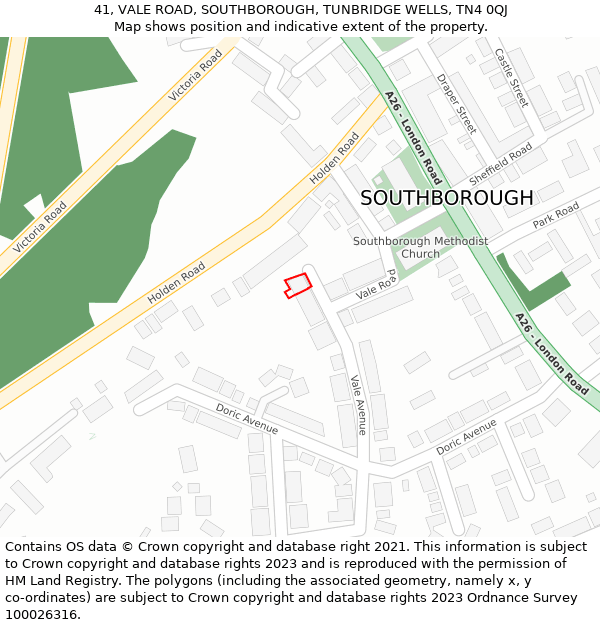 41, VALE ROAD, SOUTHBOROUGH, TUNBRIDGE WELLS, TN4 0QJ: Location map and indicative extent of plot