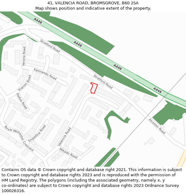 41, VALENCIA ROAD, BROMSGROVE, B60 2SA: Location map and indicative extent of plot