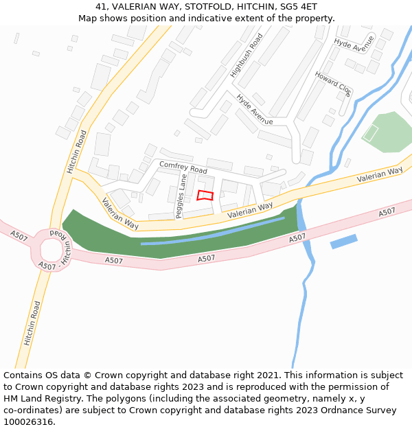 41, VALERIAN WAY, STOTFOLD, HITCHIN, SG5 4ET: Location map and indicative extent of plot