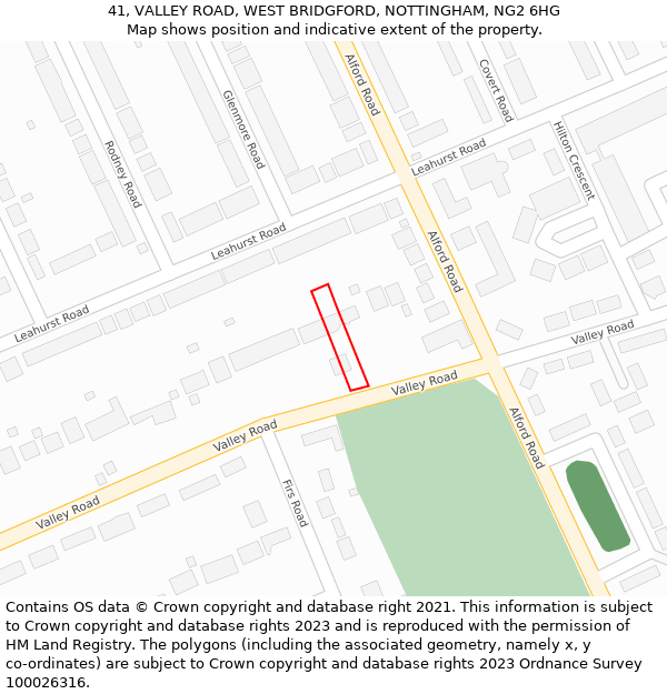 41, VALLEY ROAD, WEST BRIDGFORD, NOTTINGHAM, NG2 6HG: Location map and indicative extent of plot