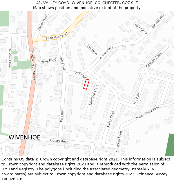 41, VALLEY ROAD, WIVENHOE, COLCHESTER, CO7 9LZ: Location map and indicative extent of plot