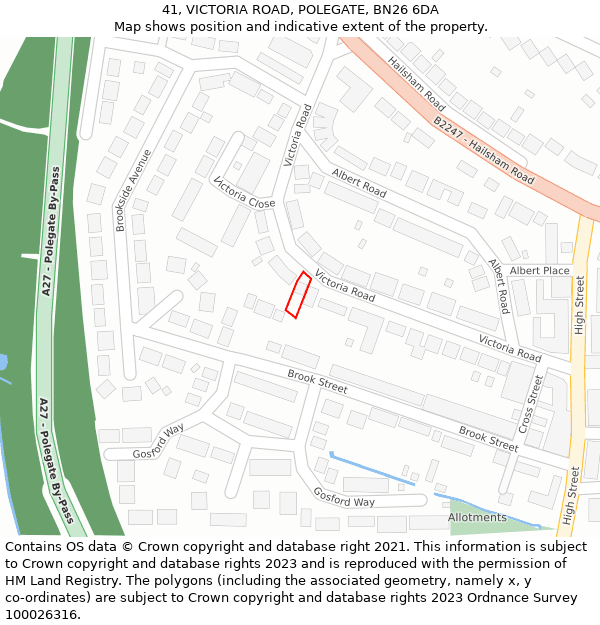 41, VICTORIA ROAD, POLEGATE, BN26 6DA: Location map and indicative extent of plot
