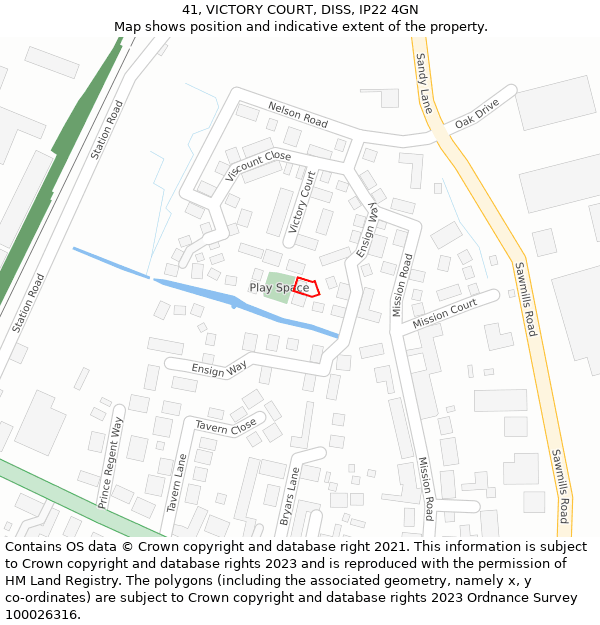 41, VICTORY COURT, DISS, IP22 4GN: Location map and indicative extent of plot