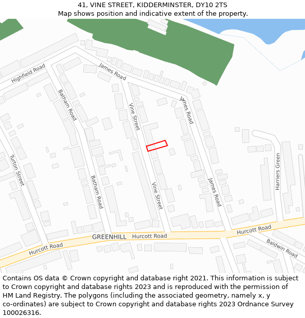 41, VINE STREET, KIDDERMINSTER, DY10 2TS: Location map and indicative extent of plot