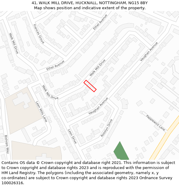 41, WALK MILL DRIVE, HUCKNALL, NOTTINGHAM, NG15 8BY: Location map and indicative extent of plot