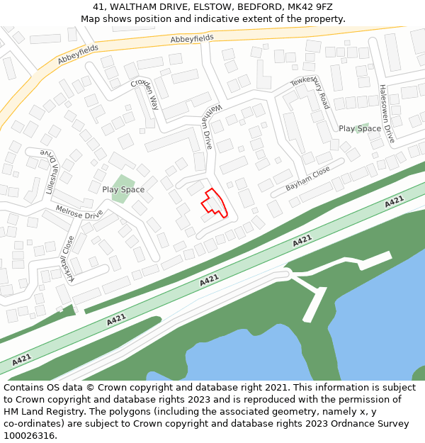 41, WALTHAM DRIVE, ELSTOW, BEDFORD, MK42 9FZ: Location map and indicative extent of plot