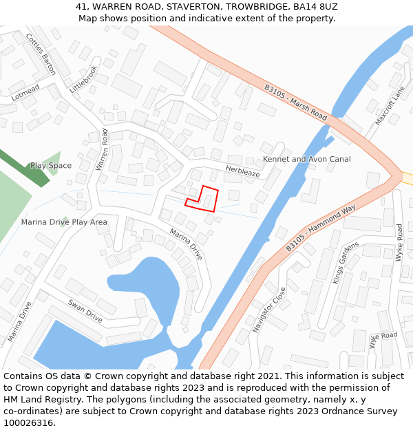 41, WARREN ROAD, STAVERTON, TROWBRIDGE, BA14 8UZ: Location map and indicative extent of plot