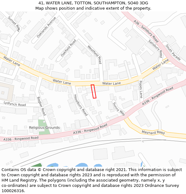 41, WATER LANE, TOTTON, SOUTHAMPTON, SO40 3DG: Location map and indicative extent of plot