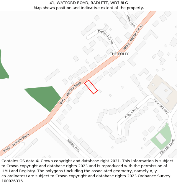 41, WATFORD ROAD, RADLETT, WD7 8LG: Location map and indicative extent of plot