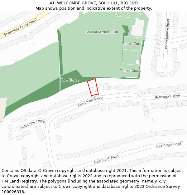 41, WELCOMBE GROVE, SOLIHULL, B91 1PD: Location map and indicative extent of plot