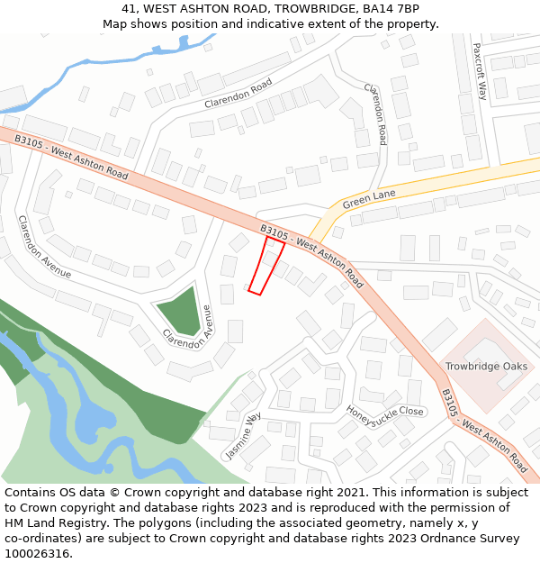 41, WEST ASHTON ROAD, TROWBRIDGE, BA14 7BP: Location map and indicative extent of plot