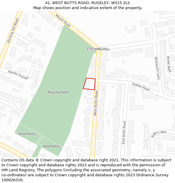 41, WEST BUTTS ROAD, RUGELEY, WS15 2LS: Location map and indicative extent of plot