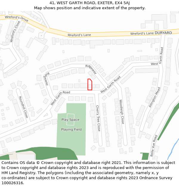 41, WEST GARTH ROAD, EXETER, EX4 5AJ: Location map and indicative extent of plot