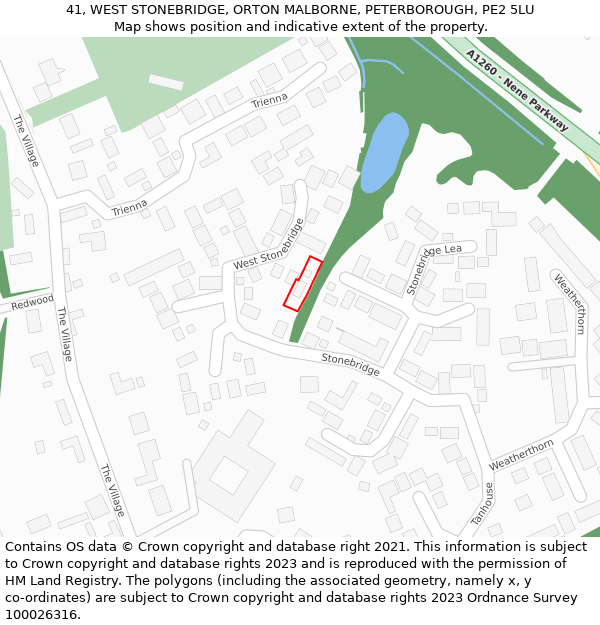 41, WEST STONEBRIDGE, ORTON MALBORNE, PETERBOROUGH, PE2 5LU: Location map and indicative extent of plot