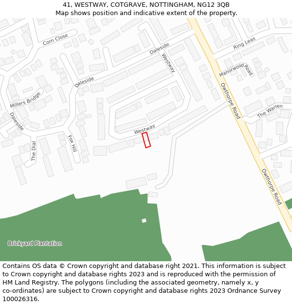 41, WESTWAY, COTGRAVE, NOTTINGHAM, NG12 3QB: Location map and indicative extent of plot