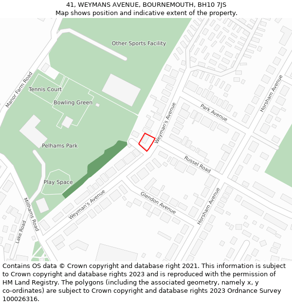 41, WEYMANS AVENUE, BOURNEMOUTH, BH10 7JS: Location map and indicative extent of plot