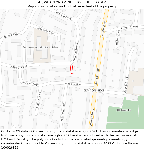 41, WHARTON AVENUE, SOLIHULL, B92 9LZ: Location map and indicative extent of plot