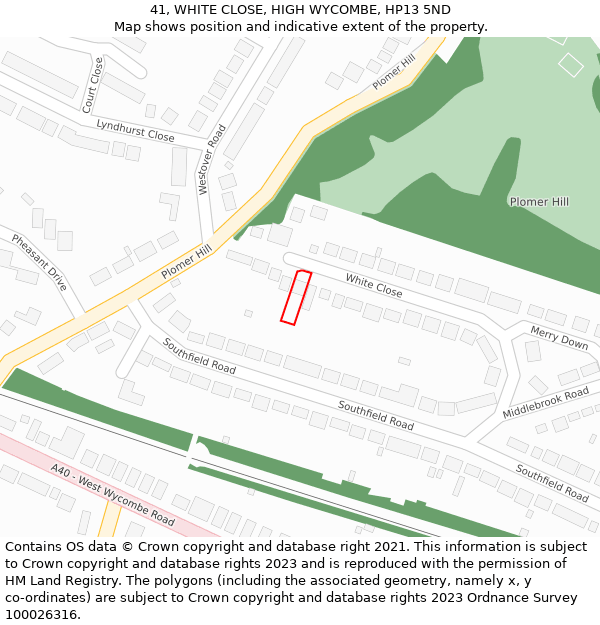 41, WHITE CLOSE, HIGH WYCOMBE, HP13 5ND: Location map and indicative extent of plot