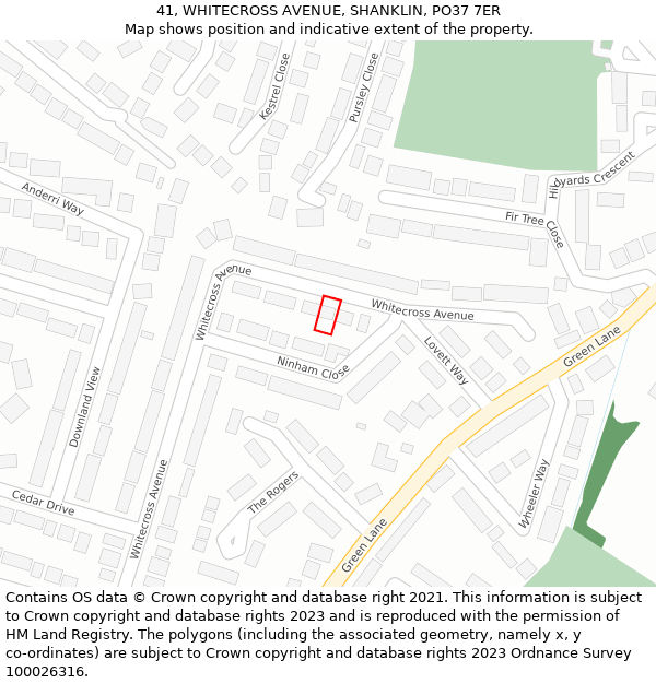 41, WHITECROSS AVENUE, SHANKLIN, PO37 7ER: Location map and indicative extent of plot