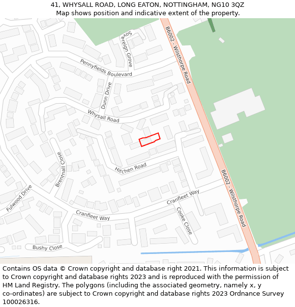 41, WHYSALL ROAD, LONG EATON, NOTTINGHAM, NG10 3QZ: Location map and indicative extent of plot