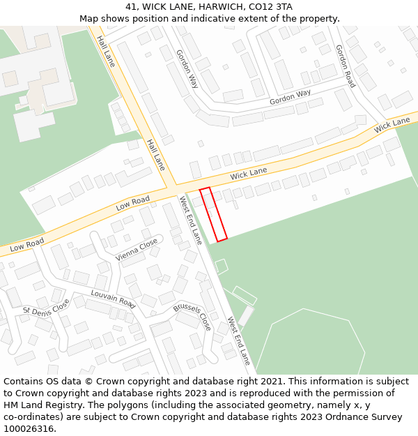 41, WICK LANE, HARWICH, CO12 3TA: Location map and indicative extent of plot