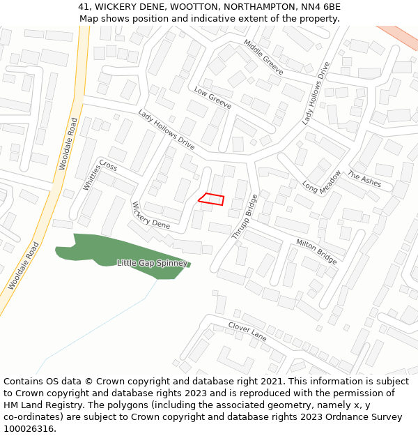 41, WICKERY DENE, WOOTTON, NORTHAMPTON, NN4 6BE: Location map and indicative extent of plot