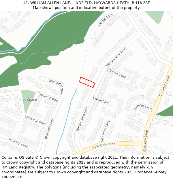 41, WILLIAM ALLEN LANE, LINDFIELD, HAYWARDS HEATH, RH16 2SE: Location map and indicative extent of plot