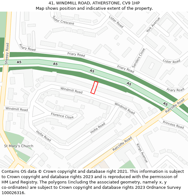 41, WINDMILL ROAD, ATHERSTONE, CV9 1HP: Location map and indicative extent of plot