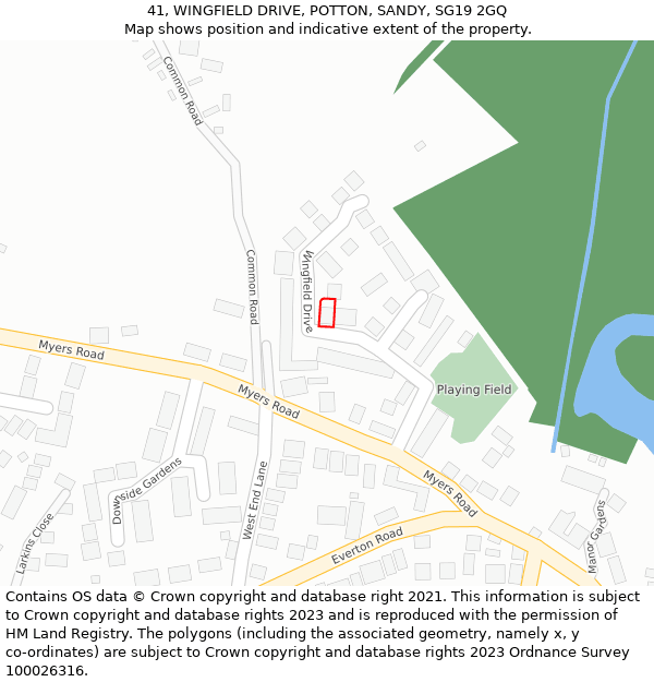 41, WINGFIELD DRIVE, POTTON, SANDY, SG19 2GQ: Location map and indicative extent of plot