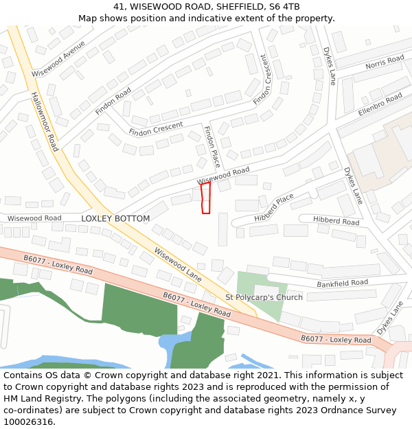 41, WISEWOOD ROAD, SHEFFIELD, S6 4TB: Location map and indicative extent of plot
