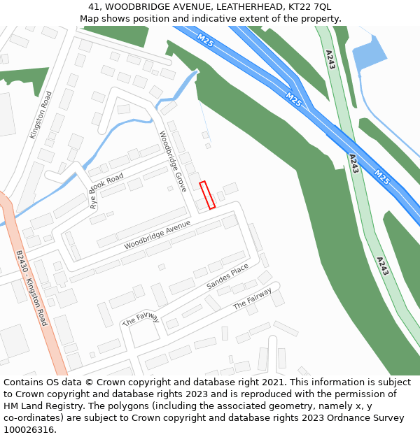 41, WOODBRIDGE AVENUE, LEATHERHEAD, KT22 7QL: Location map and indicative extent of plot