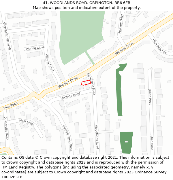 41, WOODLANDS ROAD, ORPINGTON, BR6 6EB: Location map and indicative extent of plot