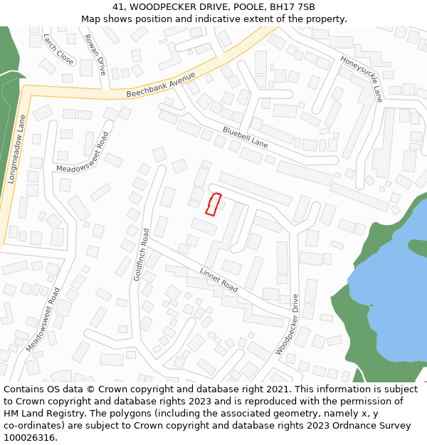 41, WOODPECKER DRIVE, POOLE, BH17 7SB: Location map and indicative extent of plot