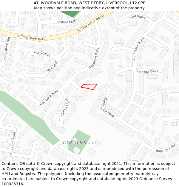 41, WOODVALE ROAD, WEST DERBY, LIVERPOOL, L12 0PE: Location map and indicative extent of plot