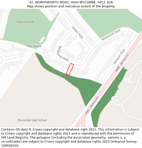 41, WORDSWORTH ROAD, HIGH WYCOMBE, HP11 2UR: Location map and indicative extent of plot